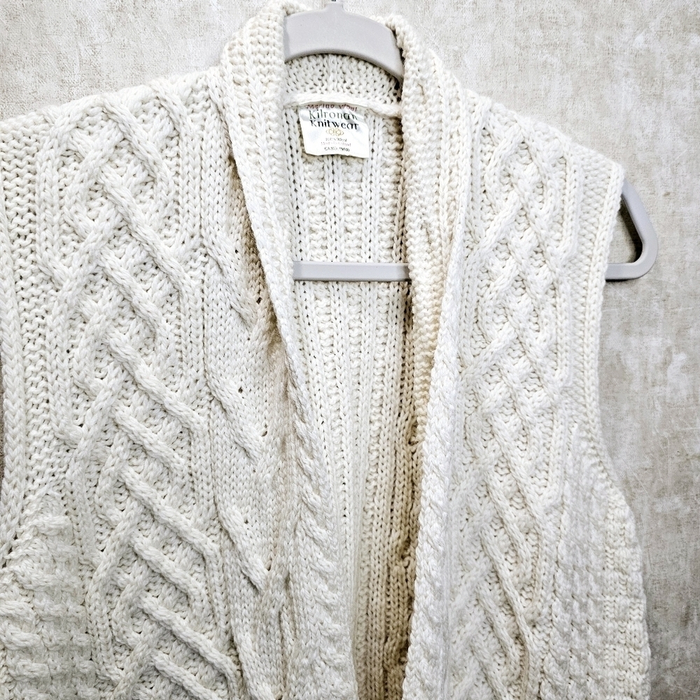 Kilronan Knitwear Ireland  Sweater Vest Wool Cable Knit Fisherman - Picture 2 of 6